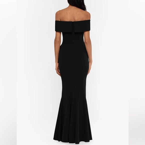 Betsy & Adam Petite CARINA LONG OFF THE SHOULDER RUFFLE DRESS NWT - Picture 2 of 5